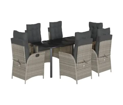 7-Daļīgs Dārza Mēbeļu Komplekts, Matrači,Gaiši Pelēka Pe Pinums Vidaxl