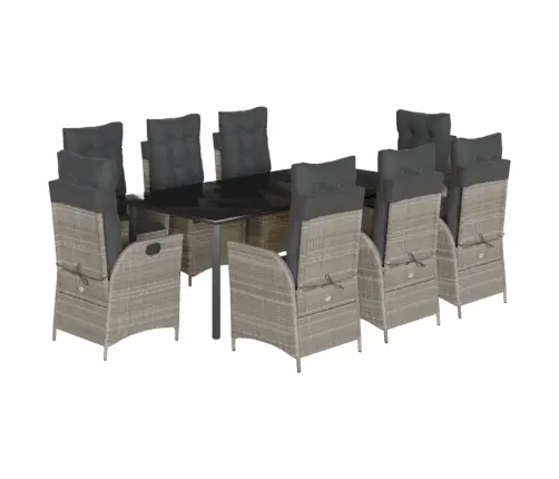 9-Daļīgs Dārza Mēbeļu Komplekts, Matrači,Gaiši Pelēka Pe Pinums Vidaxl