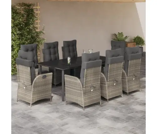 9-Daļīgs Dārza Mēbeļu Komplekts, Matrači,Gaiši Pelēka Pe Pinums Vidaxl