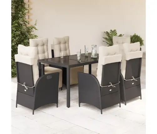 Sodo Komplektas Su Pagalvėlėmis, 7 Dalių, Juodas, Poliratanas