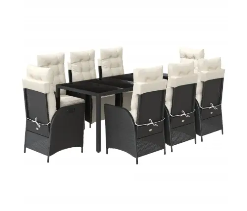 9-Daļīgs Dārza Mēbeļu Komplekts, Matrači, Melns, Pe Rotangpalma Vidaxl