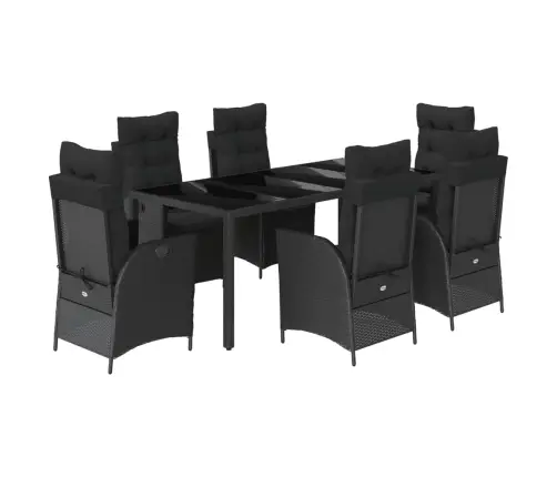 7-Osaline Aiamööblikomplekt Patjadega, Must, Polürotang