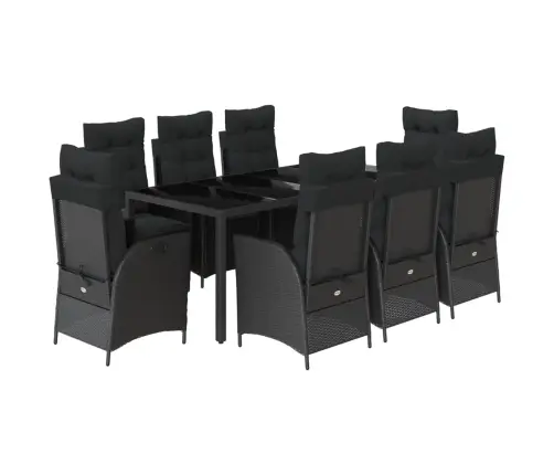 9-Daļīgs Dārza Mēbeļu Komplekts, Matrači, Melns, Pe Rotangpalma Vidaxl