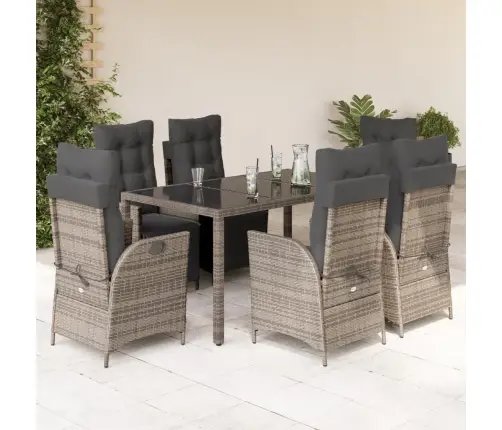 7-Osaline Aiamööbli Komplekt Patjadega, Hall, Polürotang