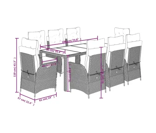 9-Daļīgs Dārza Mēbeļu Komplekts Ar Matračiem, Pe Rotangpalma Vidaxl