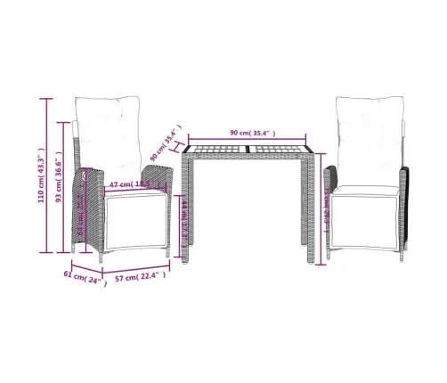 3-Daļīgs Dārza Mēbeļu Komplekts, Matrači, Pe Rotangpalma Vidaxl