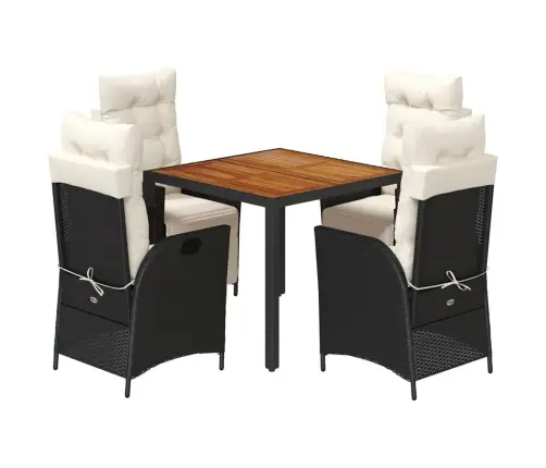 5-Daļīgs Dārza Mēbeļu Komplekts, Matrači, Melna Pe  Rotangpalma Vidaxl