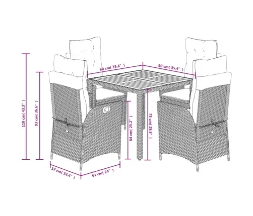 5-Daļīgs Dārza Mēbeļu Komplekts, Matrači, Melna Pe  Rotangpalma Vidaxl
