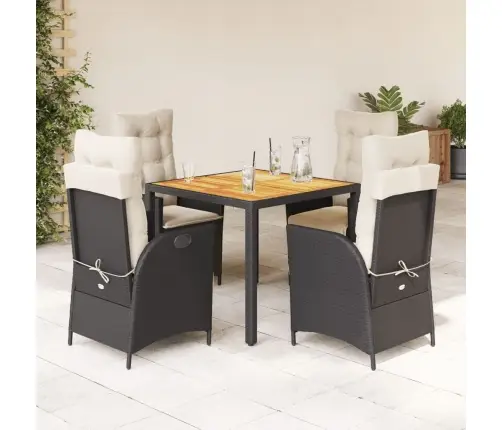 5-Daļīgs Dārza Mēbeļu Komplekts, Matrači, Melna Pe  Rotangpalma Vidaxl