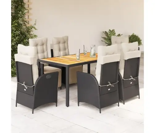 Sodo Komplektas Su Pagalvėlėmis, 7 Dalių, Juodas, Poliratanas