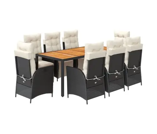 9-Osaline Aiamööbli Komplekt Patjadega, Must, Polürotang