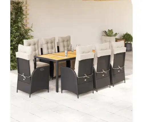 9-Osaline Aiamööbli Komplekt Patjadega, Must, Polürotang