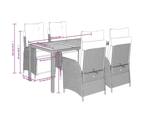5-Daļīgs Dārza Mēbeļu Komplekts, Matrači, Melna Pe  Rotangpalma Vidaxl 5-Daļīgs Dārza Mēbeļu Komplekts, Matrači, Melna Pe  Rotangpalma Vidaxl