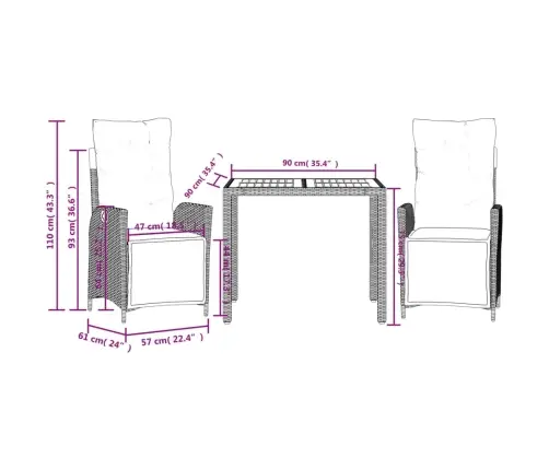 3-Daļīgs Dārza Mēbeļu Komplekts, Matrači, Pelēka Pe Rotangpalma Vidaxl