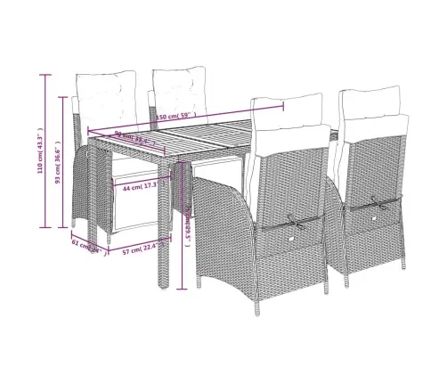 5-Daļīgs Dārza Mēbeļu Komplekts, Matrači, Pelēka Pe Rotangpalma Vidaxl