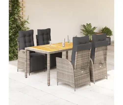 5-Daļīgs Dārza Mēbeļu Komplekts, Matrači, Pelēka Pe Rotangpalma Vidaxl