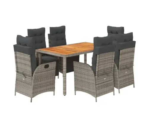 7-Daļīgs Dārza Mēbeļu Komplekts, Matrači, Pelēka Pe Rotangpalma Vidaxl