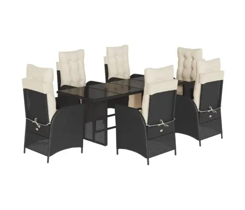 7-Osaline Aiamööblikomplekt Patjadega, Must, Polürotang