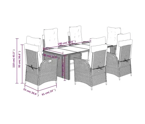7-Osaline Aiamööblikomplekt Patjadega, Must, Polürotang