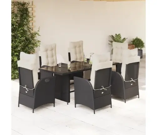 7-Osaline Aiamööblikomplekt Patjadega, Must, Polürotang
