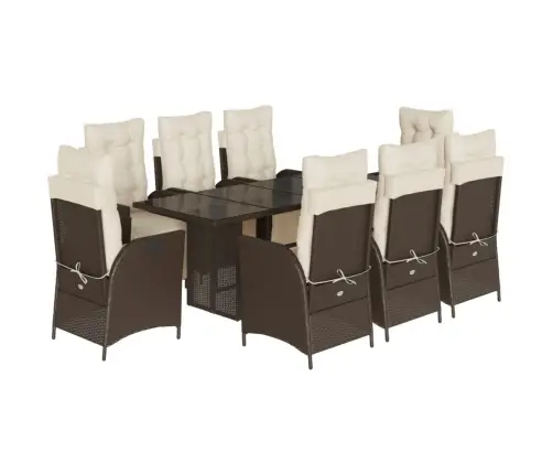 9-Osaline Aia Söögimööbli Komplekt Patjadega, Pruun, Polürotang