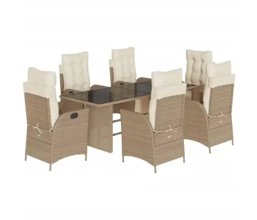 7-Daļīgs Dārza Mēbeļu Komplekts, Matrači, Bēša Pe Rotangpalma Vidaxl