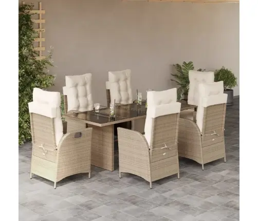 7-Daļīgs Dārza Mēbeļu Komplekts, Matrači, Bēša Pe Rotangpalma Vidaxl