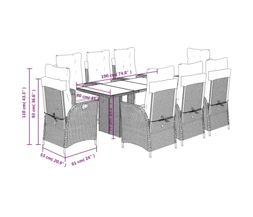 9-Daļīgs Virtuves Mēbeļu Komplekts Ar Matračiem, Pe Rotangpalma Vidaxl