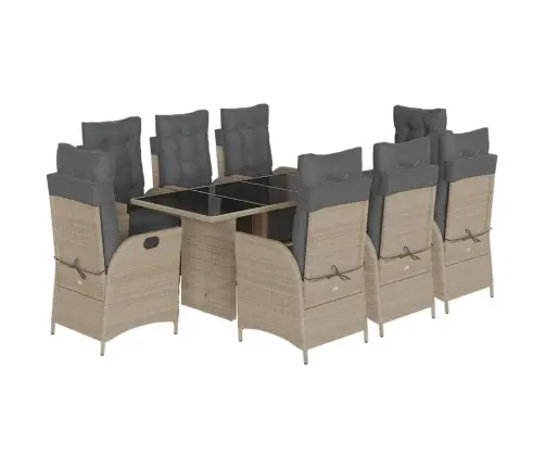 9-Daļīgs Dārza Mēbeļu Komplekts, Matrači,Gaiši Pelēka Pe Pinums Vidaxl