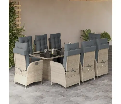 9-Daļīgs Dārza Mēbeļu Komplekts, Matrači,Gaiši Pelēka Pe Pinums Vidaxl