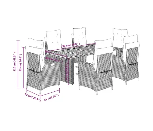 7-Osaline Aiamööblikomplekt Patjadega, Must, Polürotang