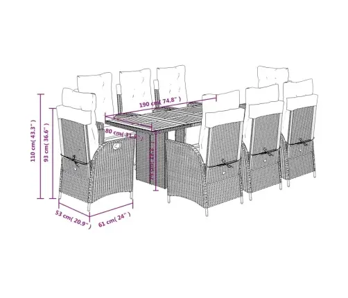 9-Osaline Aiamööbli Komplekt Patjadega, Must, Polürotang
