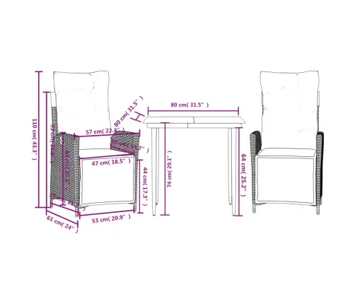 Sodo Komplektas Su Pagalvėlėmis, 3 Dalių, Juodas, Poliratanas