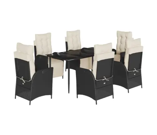 7-Osaline Aiamööblikomplekt Patjadega, Must, Polürotang