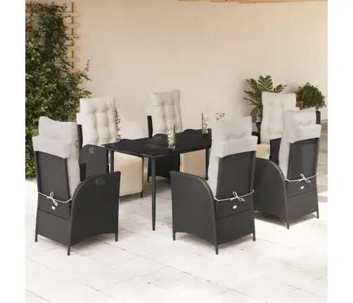 7-Osaline Aiamööblikomplekt Patjadega, Must, Polürotang