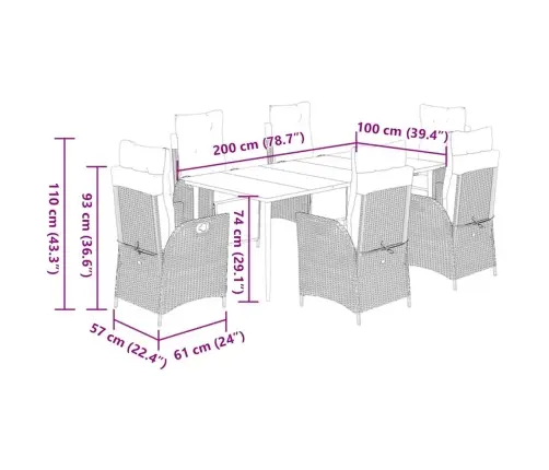 7-Daļīgs Dārza Mēbeļu Komplekts Ar Matračiem, Pe Rotangpalma Vidaxl