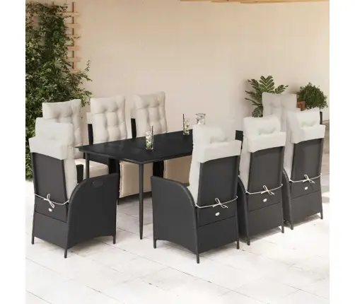 9-Osaline Aiamööbli Komplekt Patjadega, Must, Polürotang