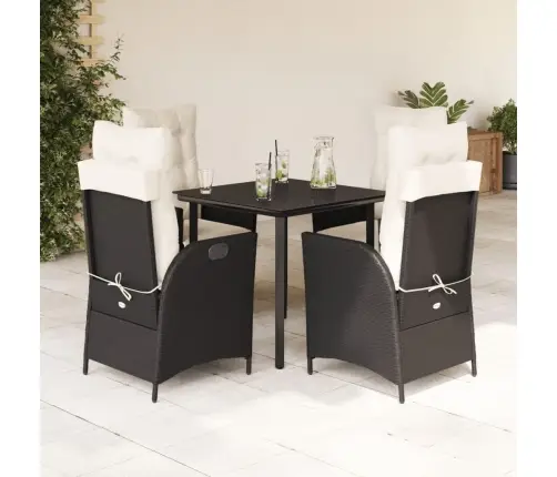 5-Daļīgs Dārza Mēbeļu Komplekts, Matrači, Melna Pe  Rotangpalma Vidaxl