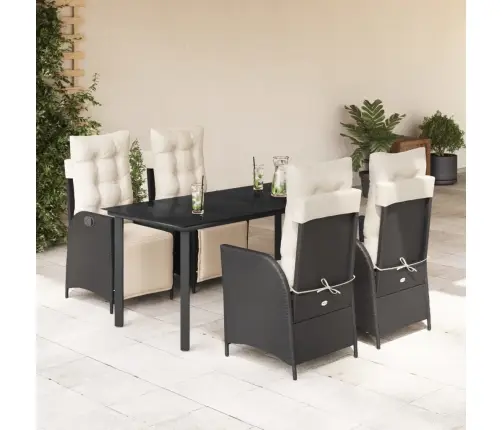 5-Daļīgs Dārza Mēbeļu Komplekts, Matrači, Melna Pe  Rotangpalma Vidaxl