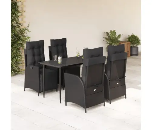 5-Daļīgs Dārza Mēbeļu Komplekts, Matrači, Melna Pe  Rotangpalma Vidaxl