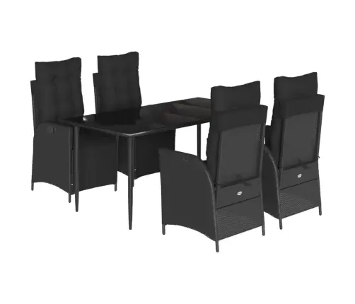 5-Daļīgs Dārza Mēbeļu Komplekts, Matrači, Melna Pe  Rotangpalma Vidaxl