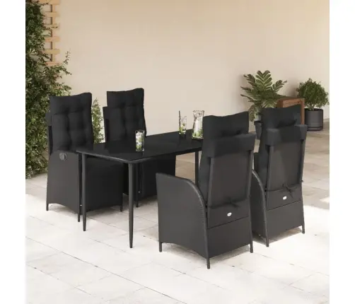 5-Daļīgs Dārza Mēbeļu Komplekts, Matrači, Melna Pe  Rotangpalma Vidaxl