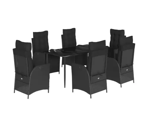 7-Osaline Aiamööblikomplekt Patjadega, Must, Polürotang