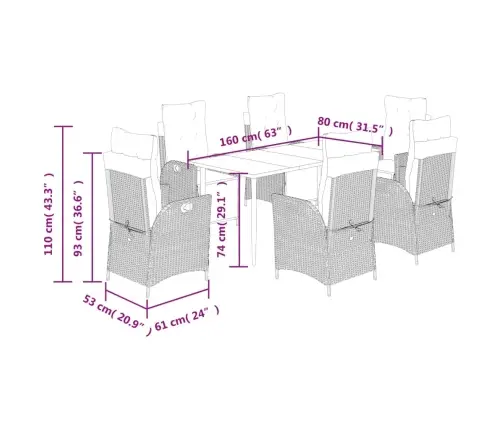7-Osaline Aiamööblikomplekt Patjadega, Must, Polürotang
