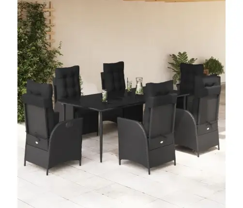 Sodo Komplektas Su Pagalvėlėmis, 7 Dalių, Juodas, Poliratanas