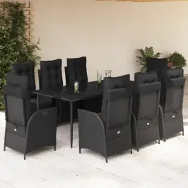 9-Osaline Aiamööbli Komplekt Patjadega, Must, Polürotang