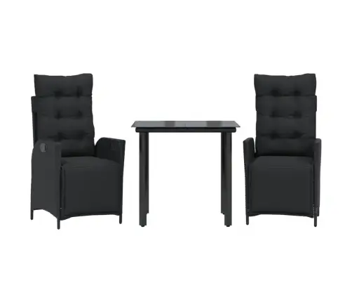 3-Osaline Aiamööbli Komplekt Patjadega, Must, Polürotang