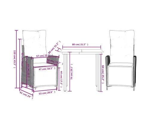 3-Osaline Aiamööbli Komplekt Patjadega, Must, Polürotang