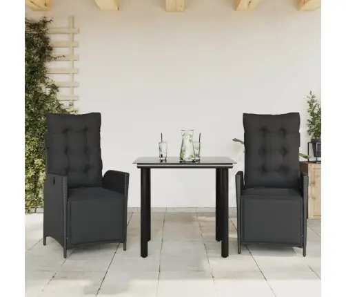 3-Osaline Aiamööbli Komplekt Patjadega, Must, Polürotang