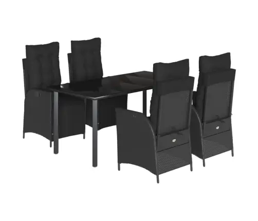 5-Daļīgs Dārza Mēbeļu Komplekts, Matrači, Melna Pe  Rotangpalma Vidaxl